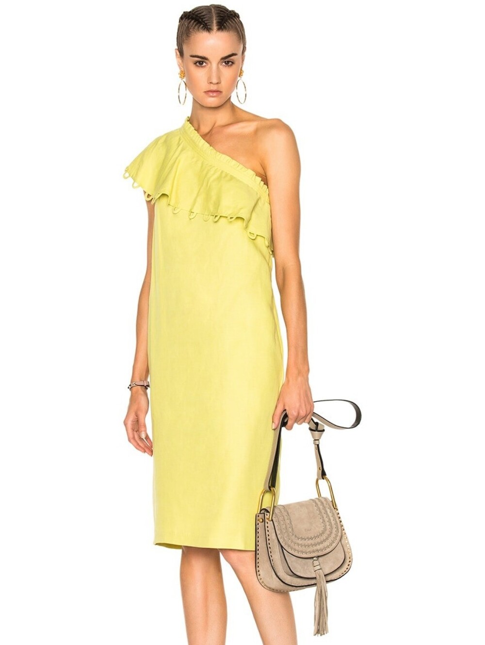 Apiece Apart One Shoulder Reina Dress Size 6 Chartreuse Linen Blend Resort